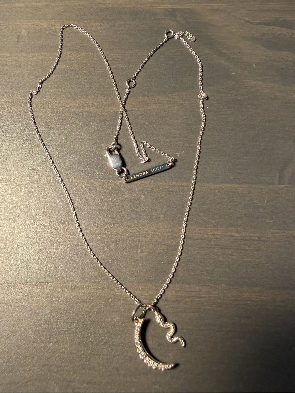Kendra Scott 925 silver snake and diamond crescent moon necklace
